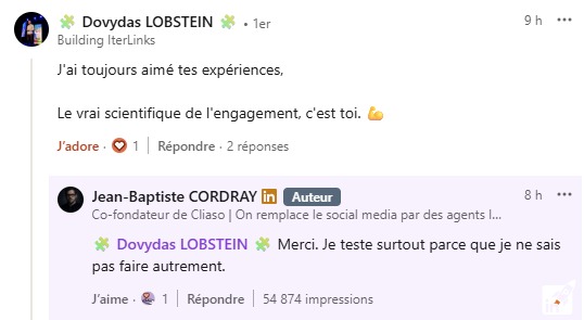 Commentaire LinkedIn, engagement